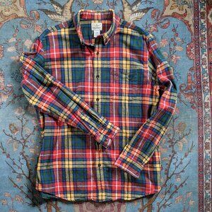 LL Bean red green blue gold plaid Buchanan tartan cotton fitted flannel L